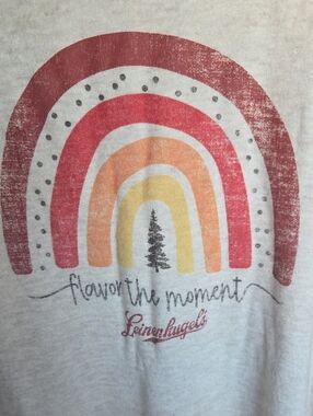LG Cream Crewneck Sweatshirt with Red, Coral, Orange & Yellow Rainbow Graphic